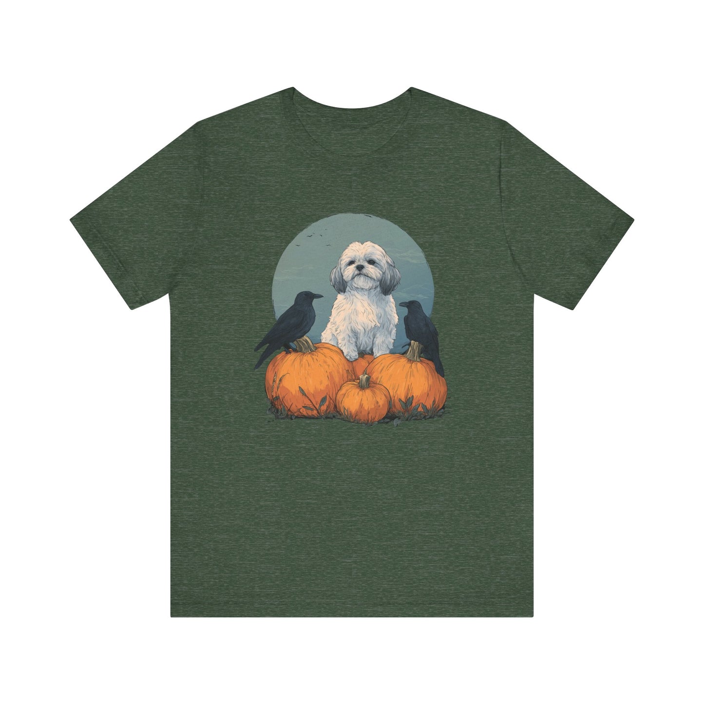 Shih Tzu T-Shirt Fall Dog & Crow Tee, Pumpkin Pet Shirt, Halloween Dog Lover Gift, Autumn Casual Top, Cute Unisex Dog Apparel