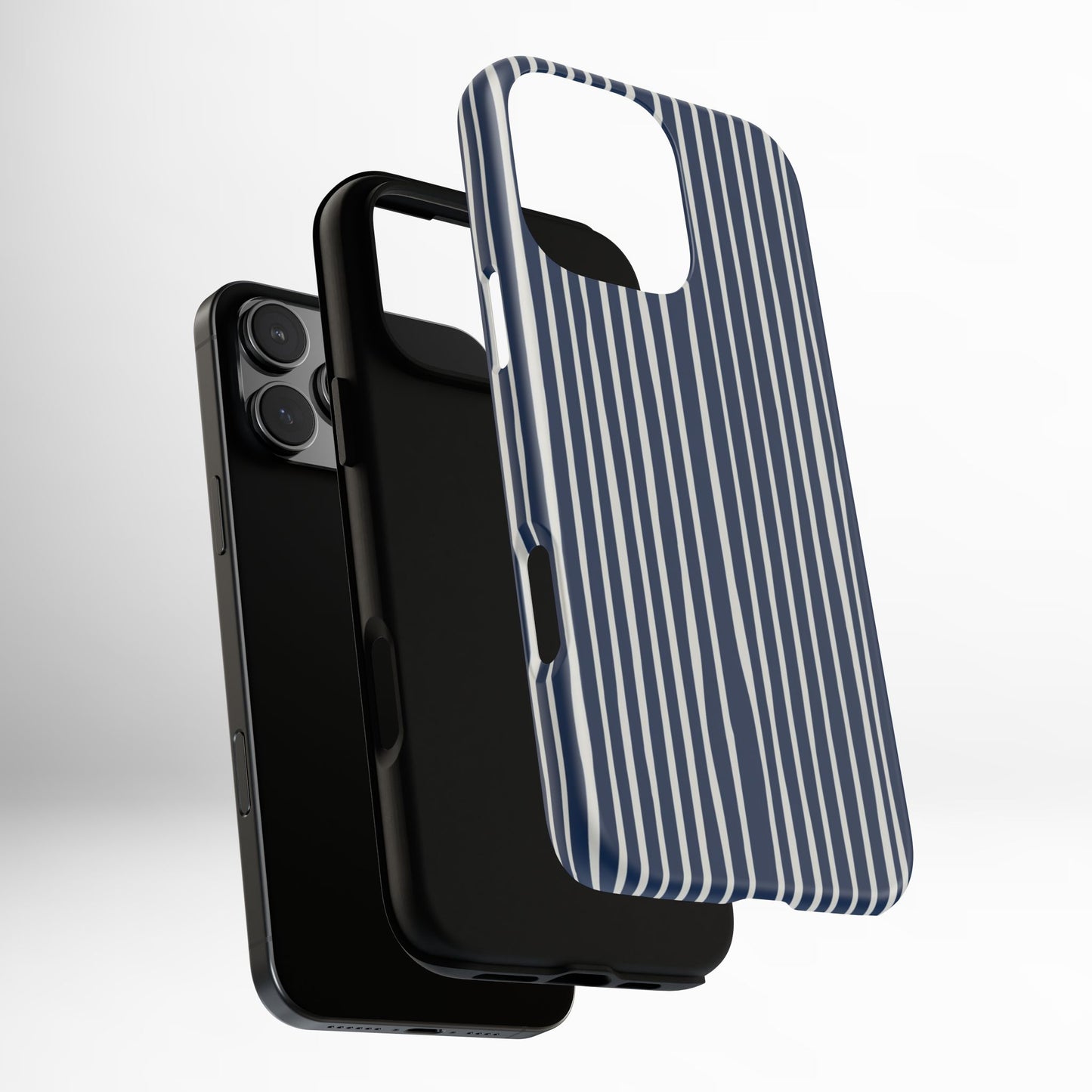 Navy Striped Phone Case | Minimalist Blue and White Stripe Design, Nautical Aesthetic Protective Cover