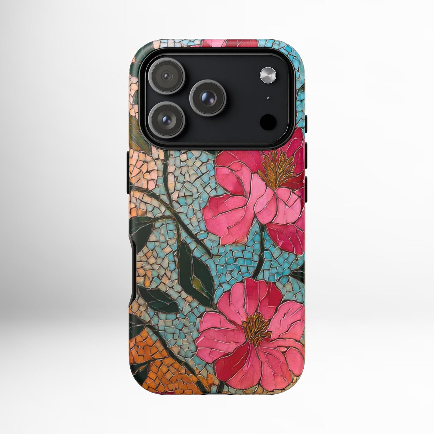 Bright Floral Mosaic Phone Case, iPhone 15 16 17 Pro Air Case, Pixel 9 Pro Cover, Samsung Galaxy 25 Pro Case