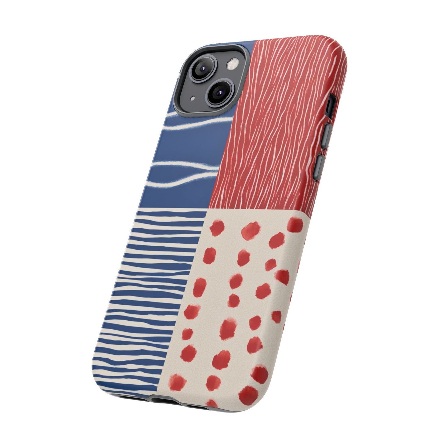 Abstract Geometric Phone Case | Red, Blue & White Pattern Cover for iPhone, Galaxy, Pixel