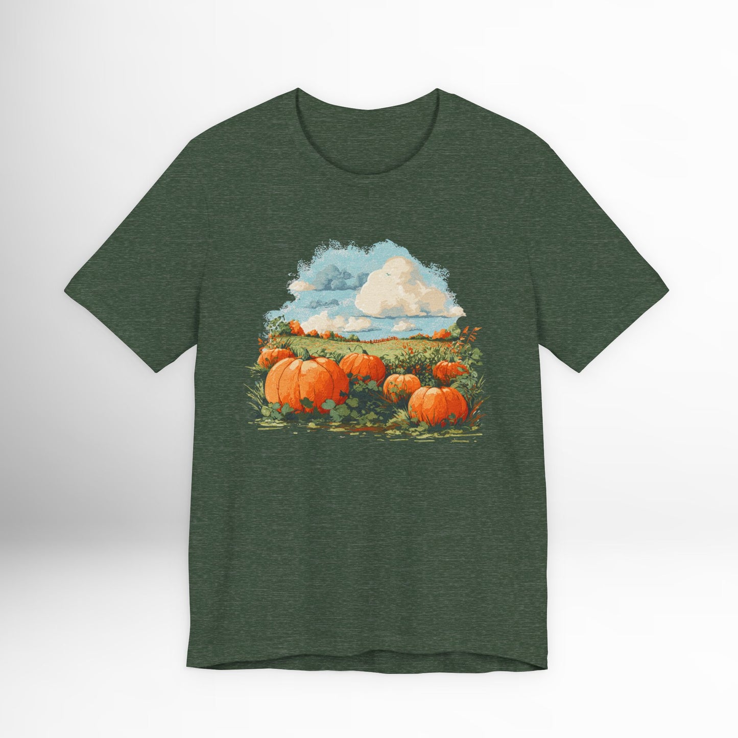 Pumpkin Patch Scenic T-Shirt Fall Harvest Graphic Tee, Cozy Autumn Farm Shirt, Country Landscape Pumpkin Field Top