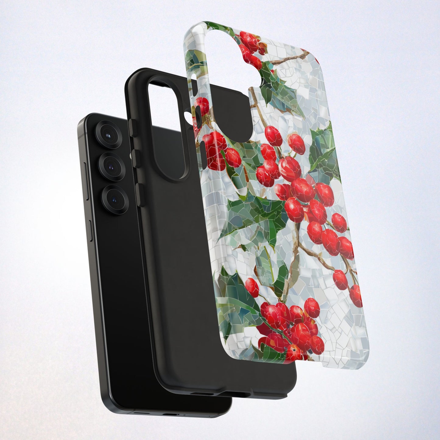 Holly Berry Phone Case, Christmas Mosaic Design, Winter Botanical Cover for iPhone Samsung Pixel