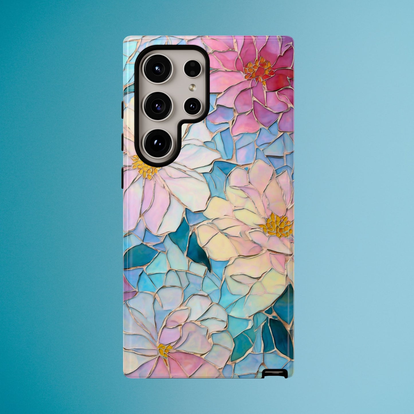 Floral Mosaic Phone Case, Colorful Flower Art Cover, Protective iPhone Samsung Pixel Case, New Phone Accessory, Gift for Friend