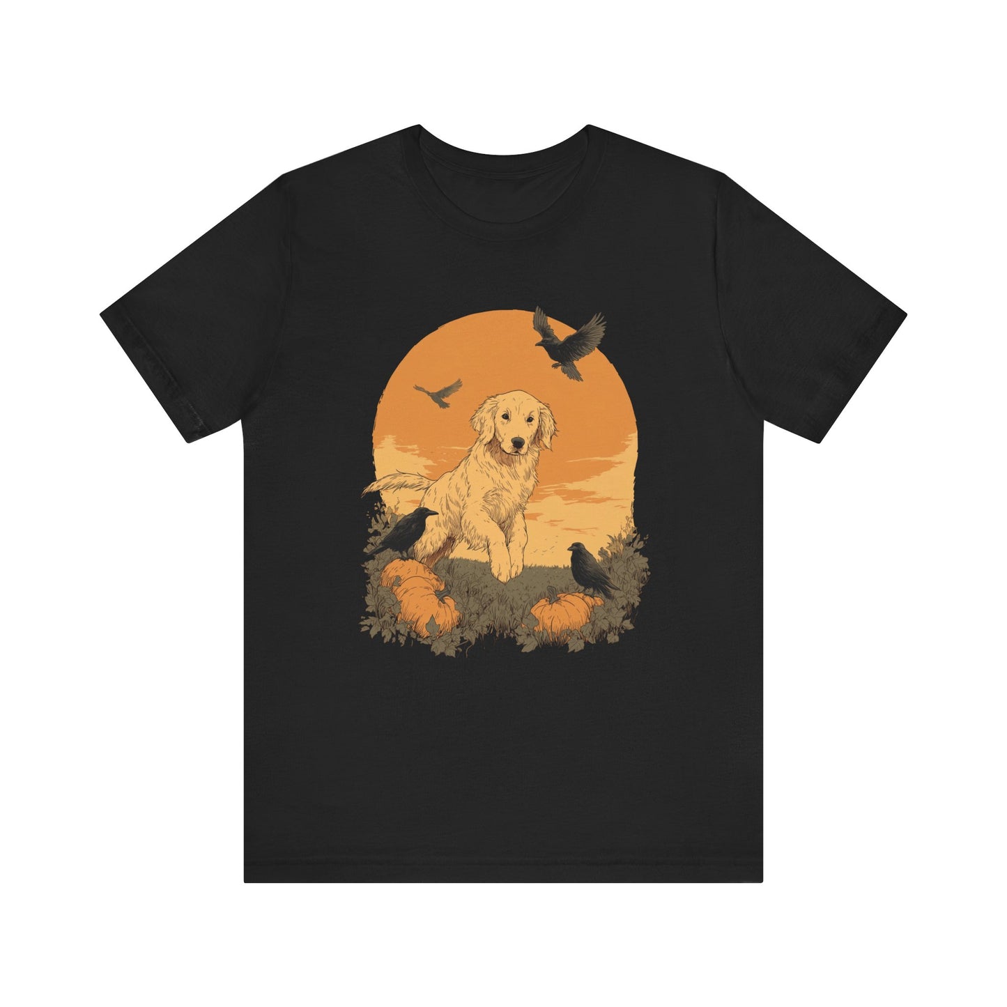 Golden Retriever Fall Shirt - Pumpkin & Crow Dog Tee, Autumn Pet Lover Gift, Halloween Cozy Graphic T-Shirt, Dog Mom Outfit