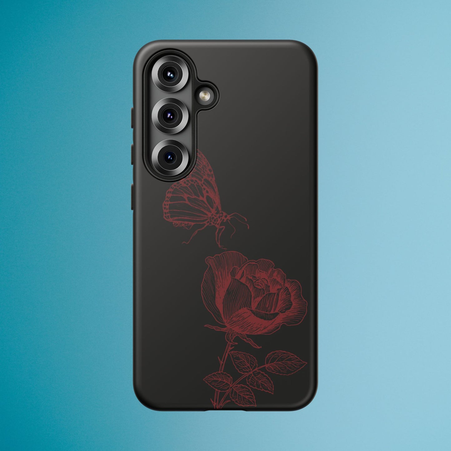 Black Rose and Butterfly Phone Case - Dark Academia Aesthetic Gothic iPhone, Galaxy and Pixel Cover