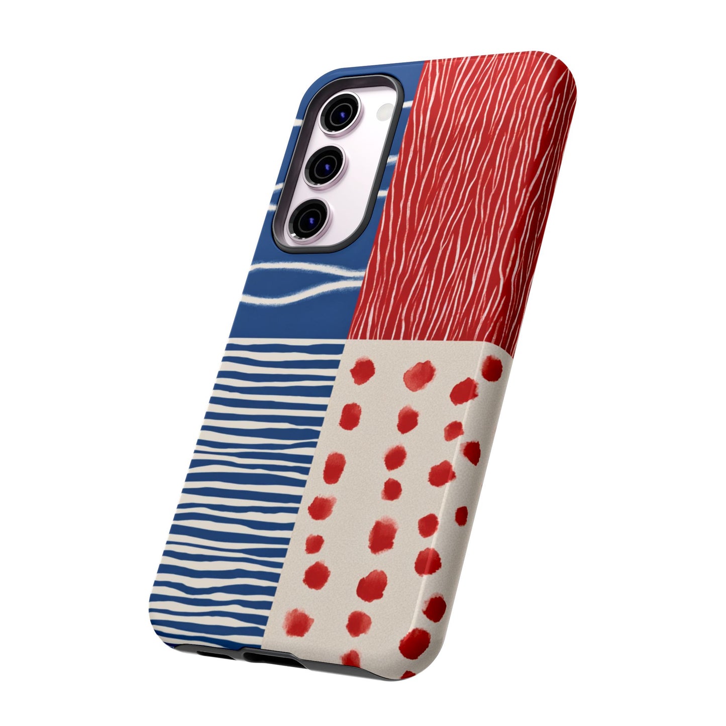 Abstract Geometric Phone Case | Red, Blue & White Pattern Cover for iPhone, Galaxy, Pixel