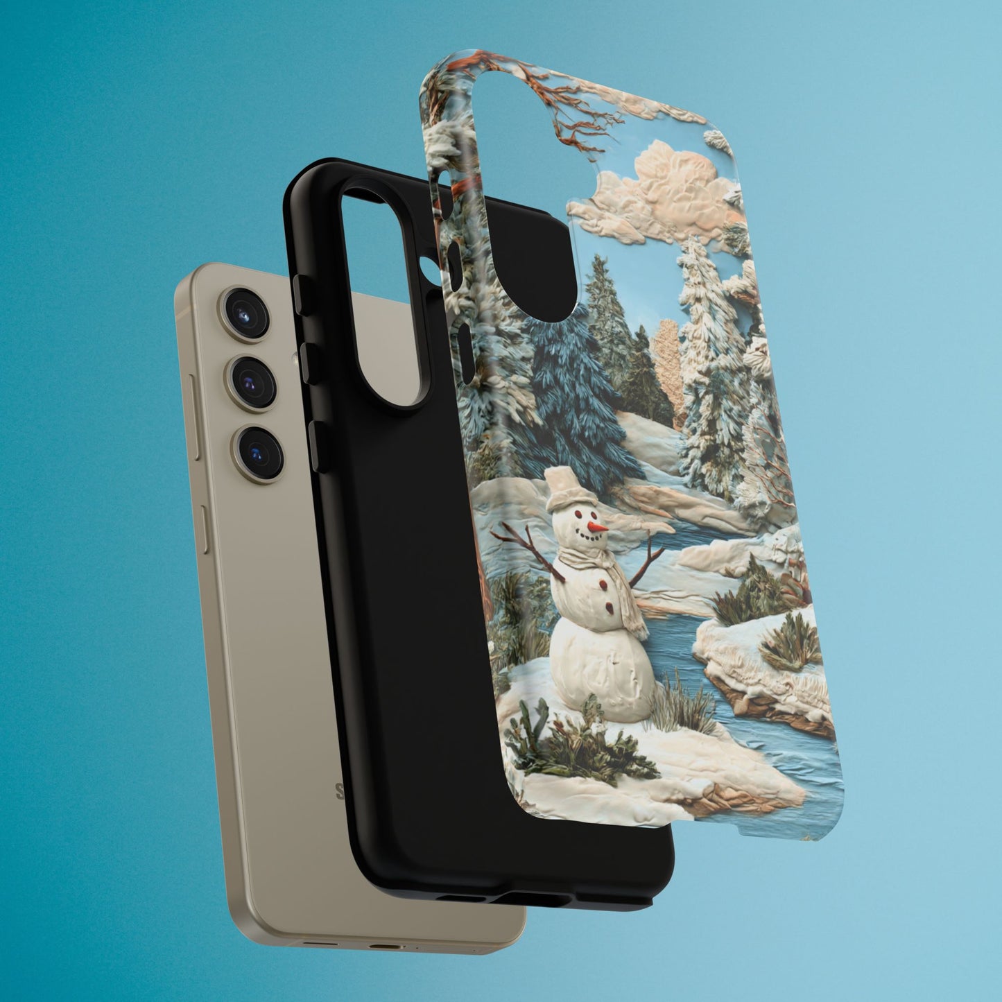 Snowman Winter Scene Phone Case Christmas Holiday Cover for iPhone Samsung Pixel