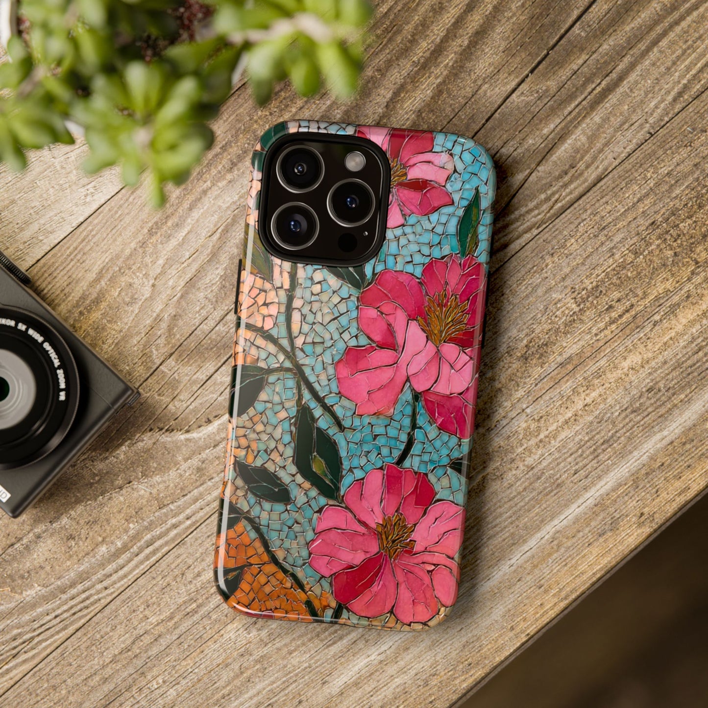 Bright Floral Mosaic Phone Case, iPhone 15 16 17 Pro Air Case, Pixel 9 Pro Cover, Samsung Galaxy 25 Pro Case