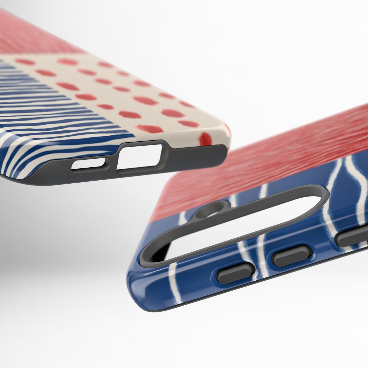 Abstract Geometric Phone Case | Red, Blue & White Pattern Cover for iPhone, Galaxy, Pixel