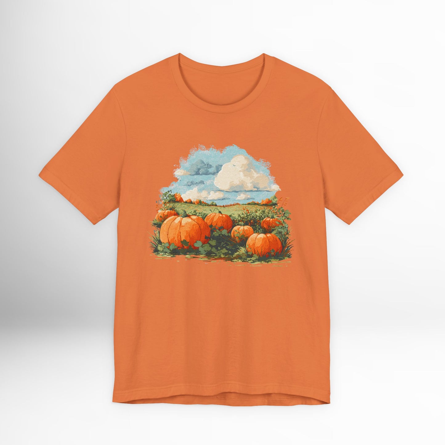 Pumpkin Patch Scenic T-Shirt Fall Harvest Graphic Tee, Cozy Autumn Farm Shirt, Country Landscape Pumpkin Field Top