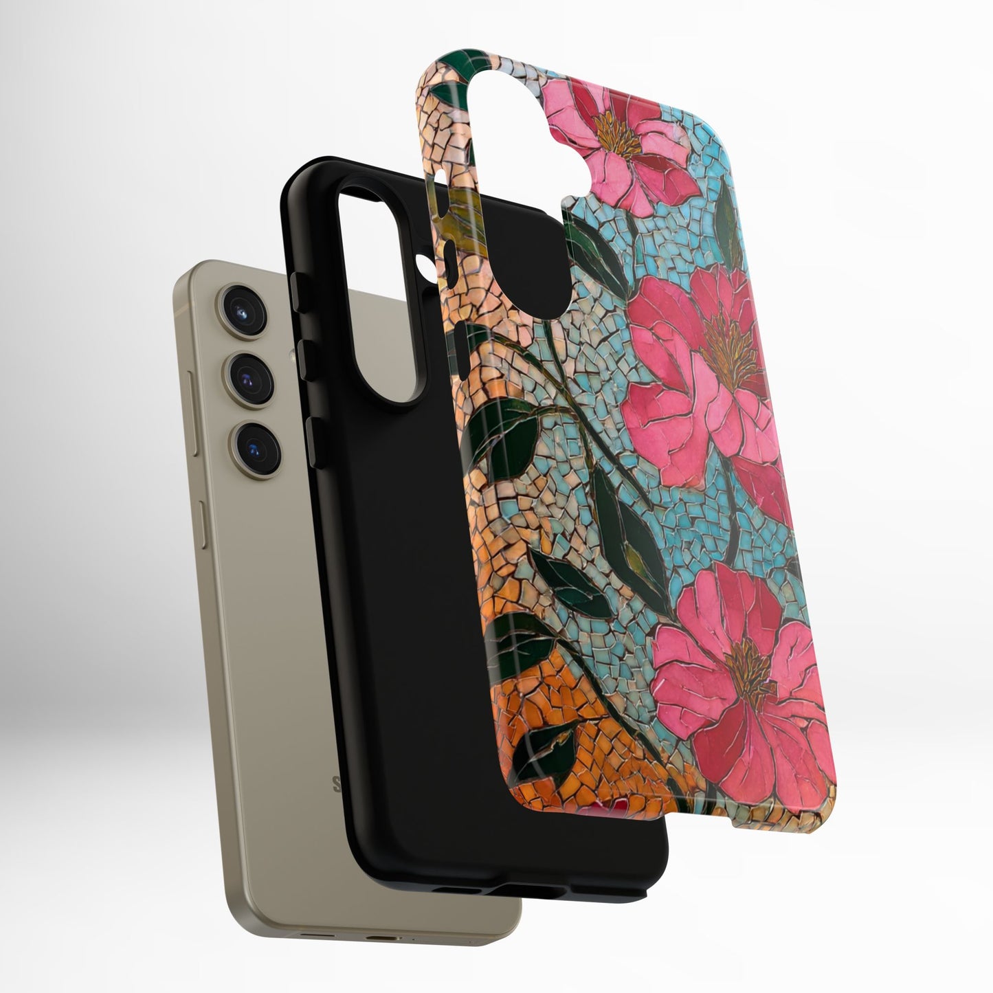 Bright Floral Mosaic Phone Case, iPhone 15 16 17 Pro Air Case, Pixel 9 Pro Cover, Samsung Galaxy 25 Pro Case