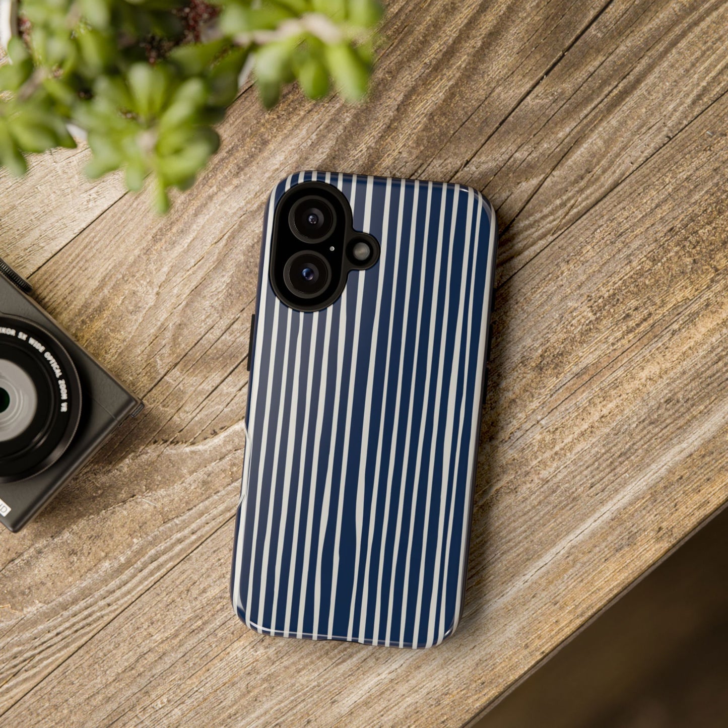 Navy Striped Phone Case | Minimalist Blue and White Stripe Design, Nautical Aesthetic Protective Cover