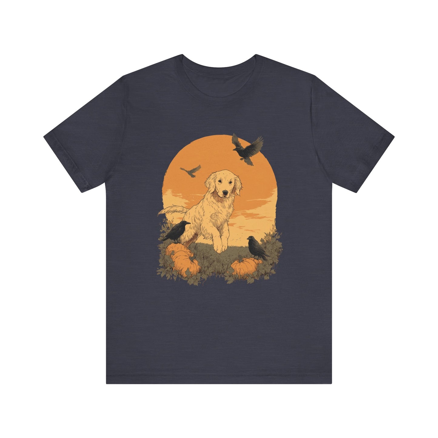 Golden Retriever Fall Shirt - Pumpkin & Crow Dog Tee, Autumn Pet Lover Gift, Halloween Cozy Graphic T-Shirt, Dog Mom Outfit