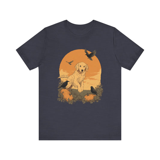 Golden Retriever Fall Shirt - Pumpkin & Crow Dog Tee, Autumn Pet Lover Gift, Halloween Cozy Graphic T-Shirt, Dog Mom Outfit