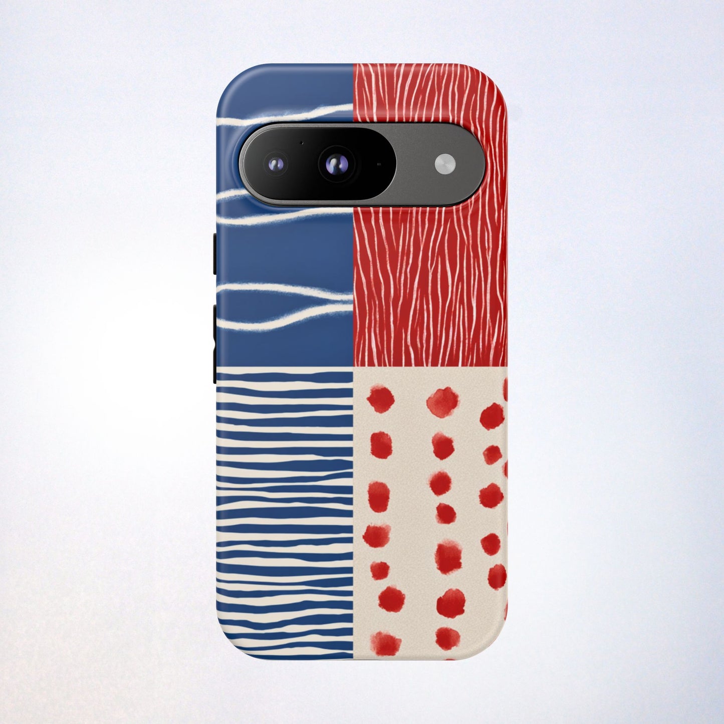 Abstract Geometric Phone Case | Red, Blue & White Pattern Cover for iPhone, Galaxy, Pixel