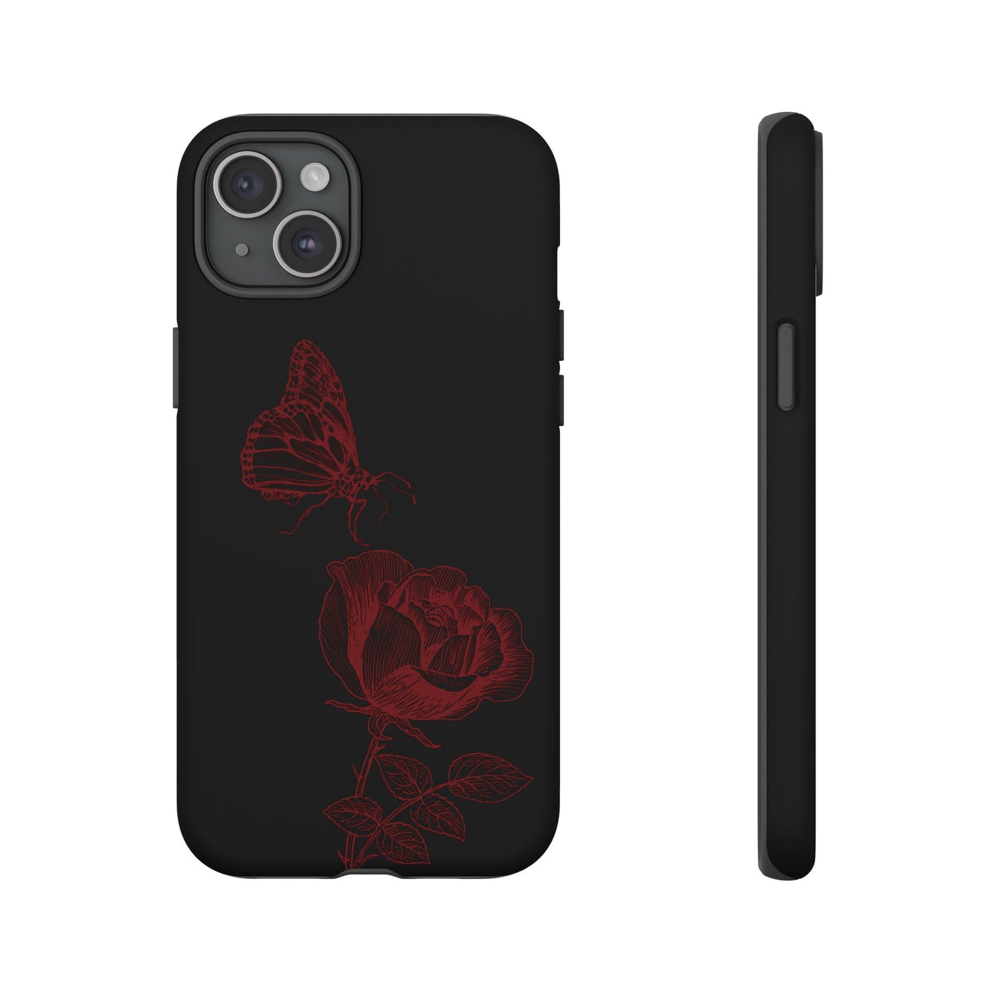 Black Rose and Butterfly Phone Case - Dark Academia Aesthetic Gothic iPhone, Galaxy and Pixel Cover