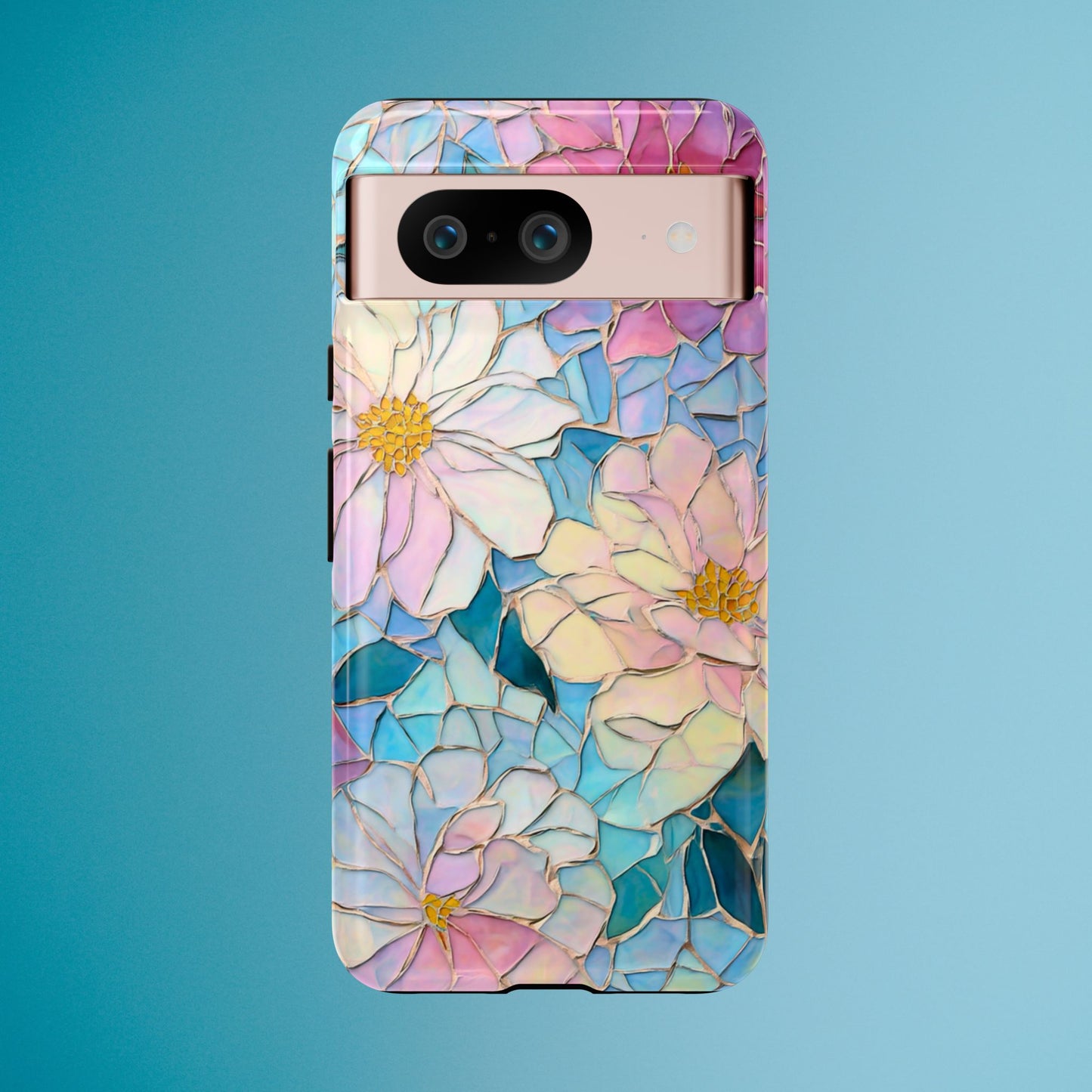 Floral Mosaic Phone Case, Colorful Flower Art Cover, Protective iPhone Samsung Pixel Case, New Phone Accessory, Gift for Friend