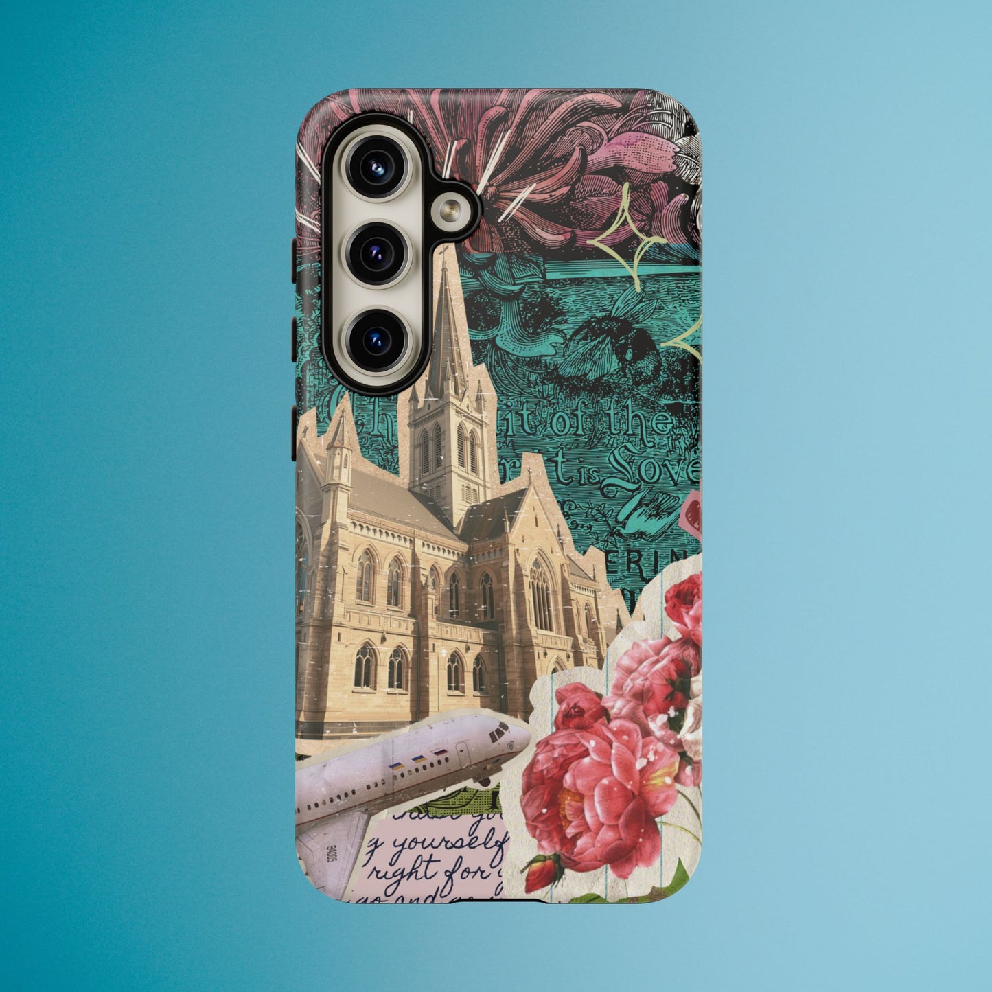 Gothic Cathedral Phone Case, Dark Academia Aesthetic, Fall Floral Art iPhone Samsung Pixel Cover, Scrapbook Vintage Phone Case Design