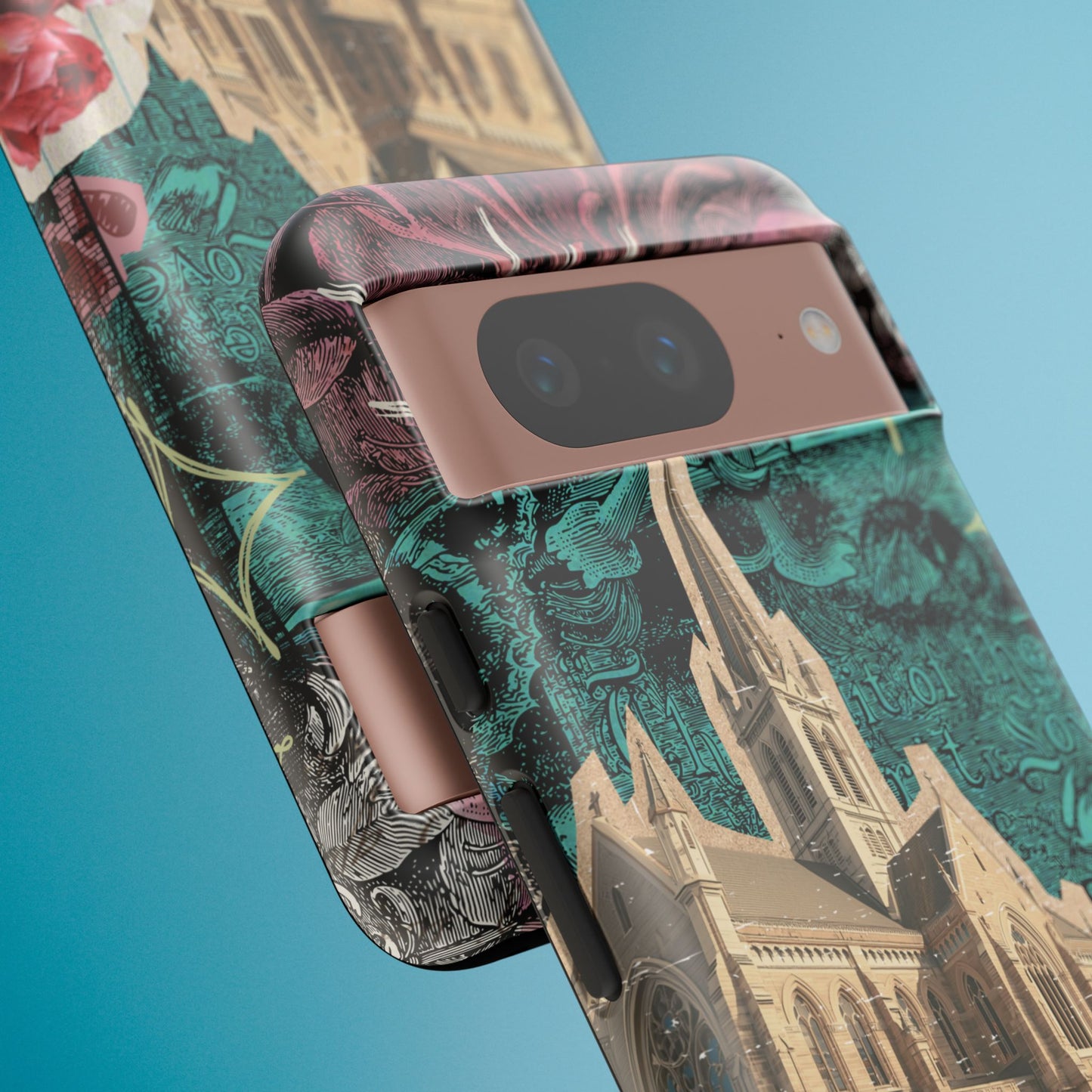 Gothic Cathedral Phone Case, Dark Academia Aesthetic, Fall Floral Art iPhone Samsung Pixel Cover, Scrapbook Vintage Phone Case Design