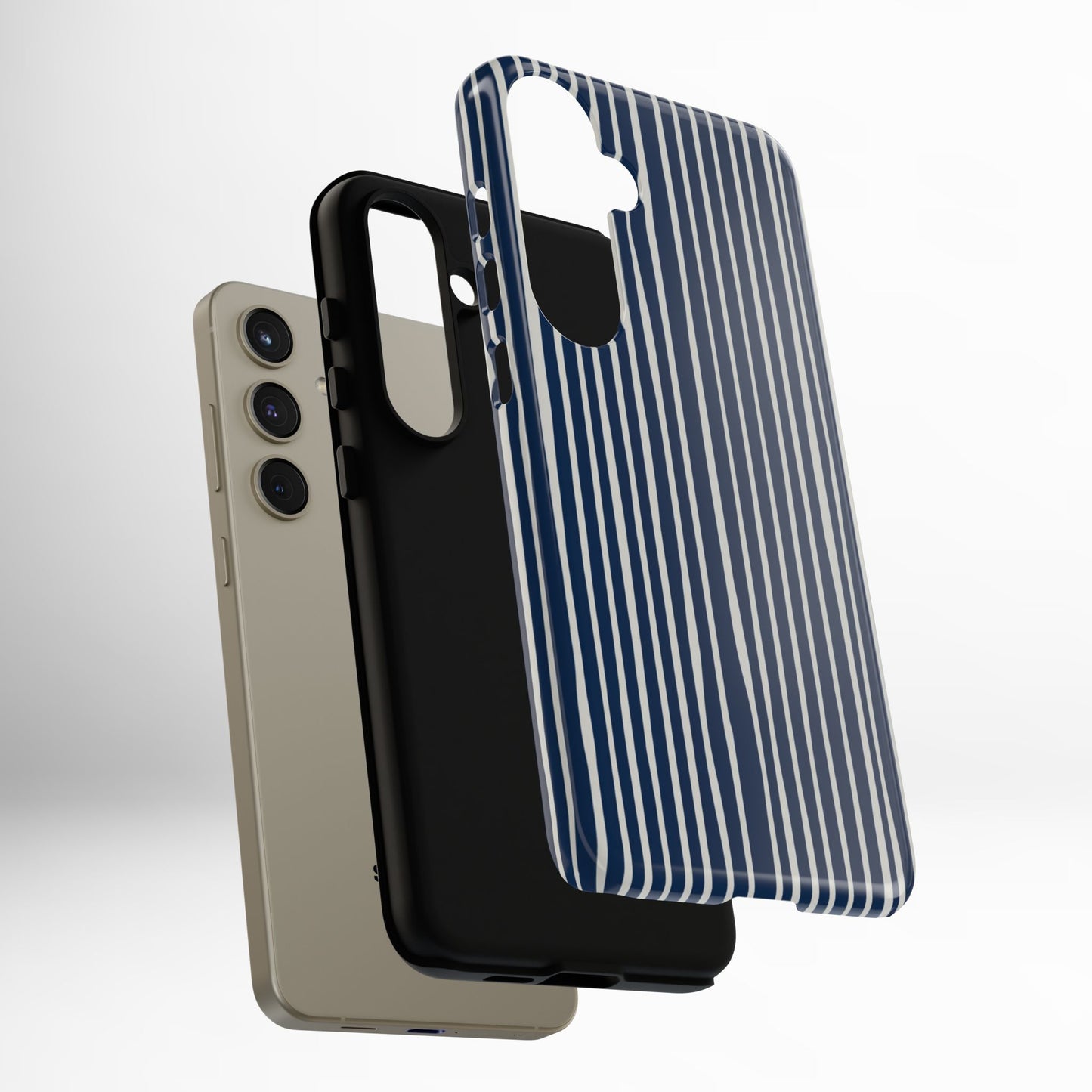 Navy Striped Phone Case | Minimalist Blue and White Stripe Design, Nautical Aesthetic Protective Cover