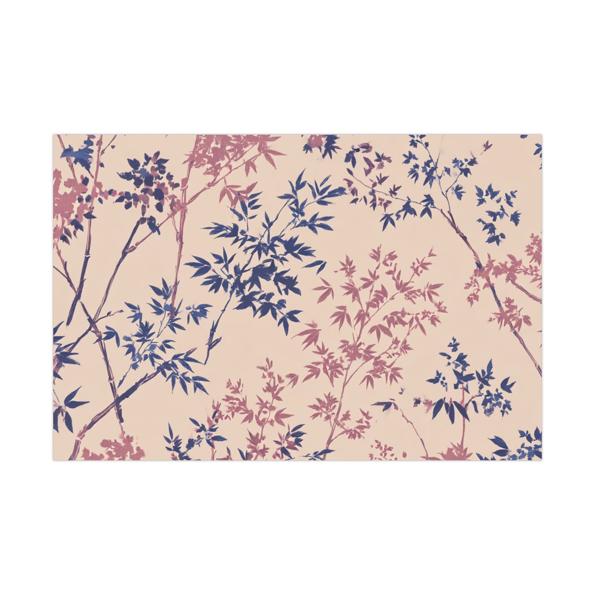 Patterned paper with blue and pink floral design on a beige background
