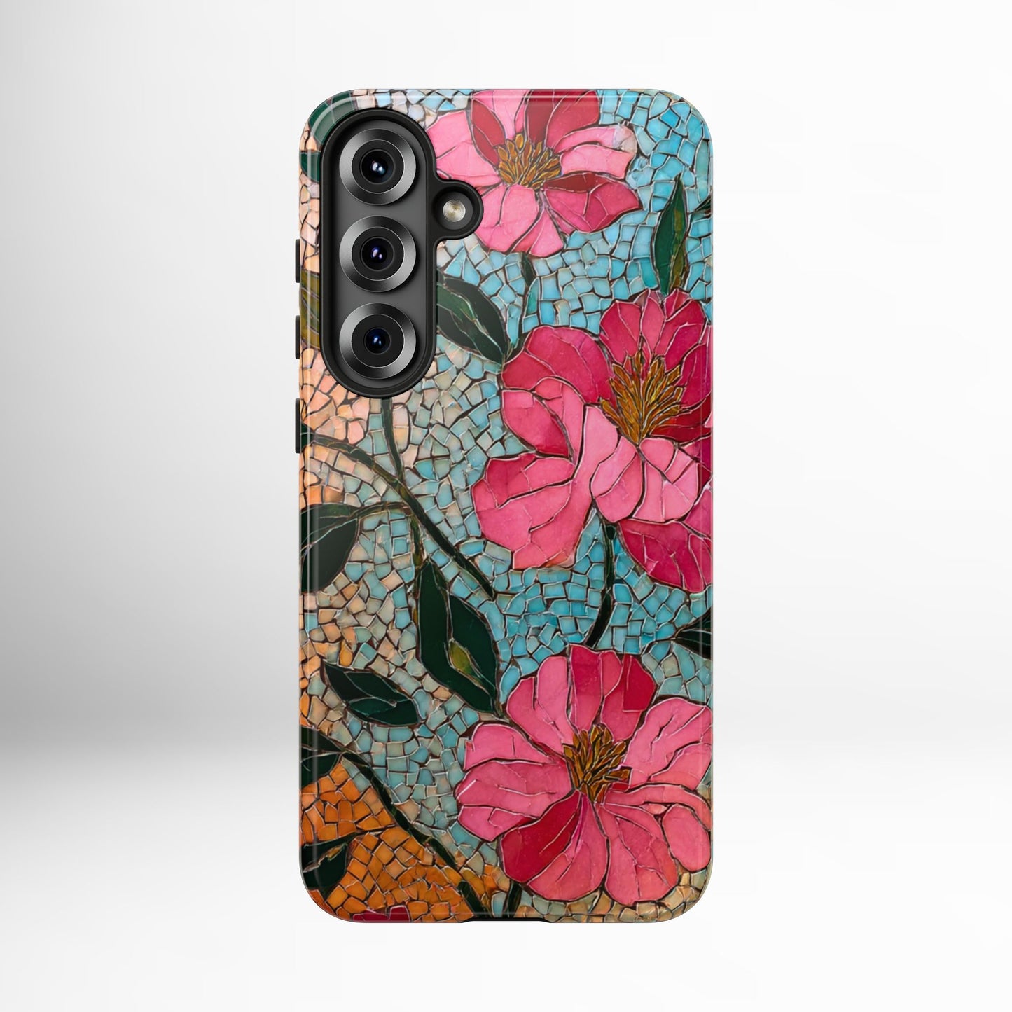 Bright Floral Mosaic Phone Case, iPhone 15 16 17 Pro Air Case, Pixel 9 Pro Cover, Samsung Galaxy 25 Pro Case