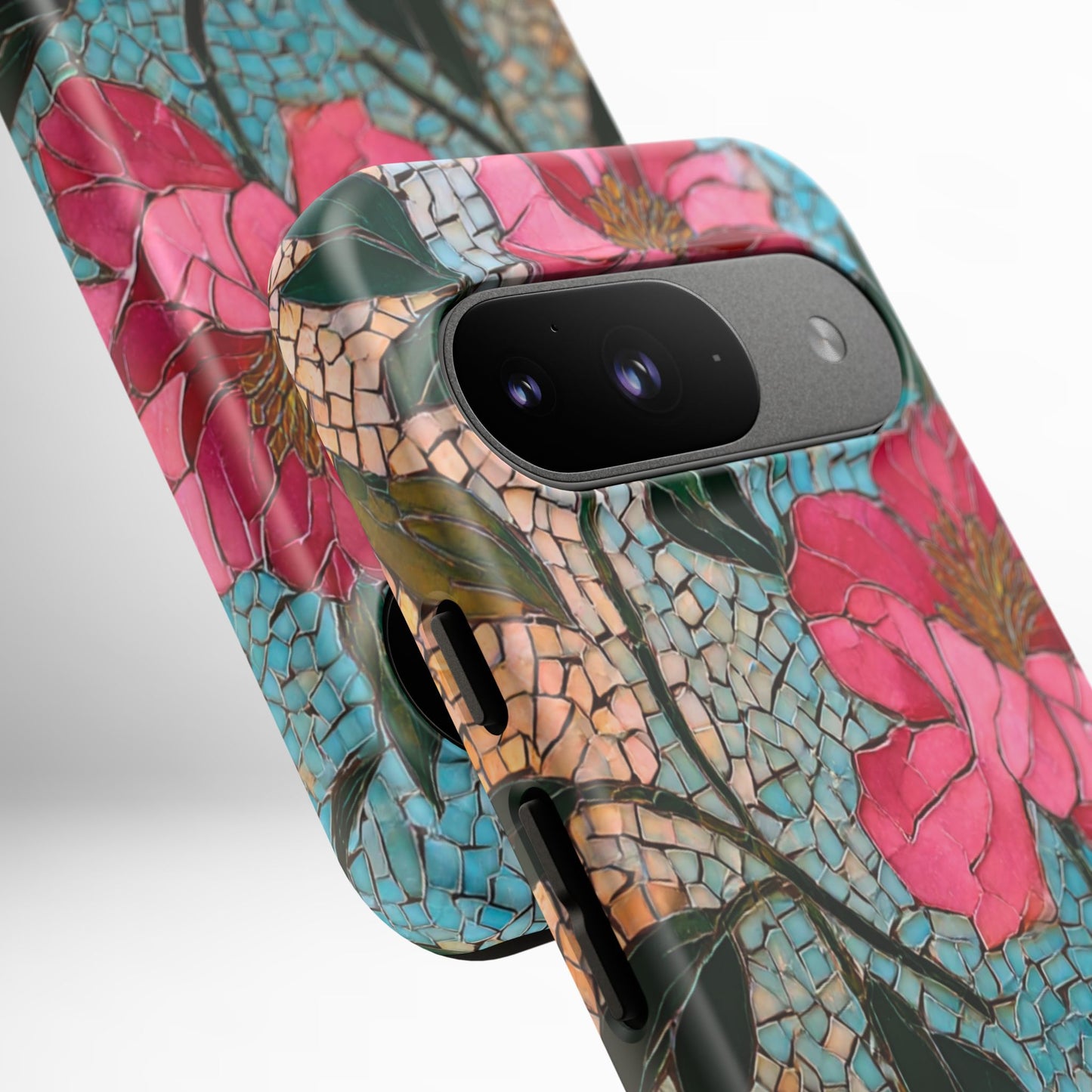 Bright Floral Mosaic Phone Case, iPhone 15 16 17 Pro Air Case, Pixel 9 Pro Cover, Samsung Galaxy 25 Pro Case