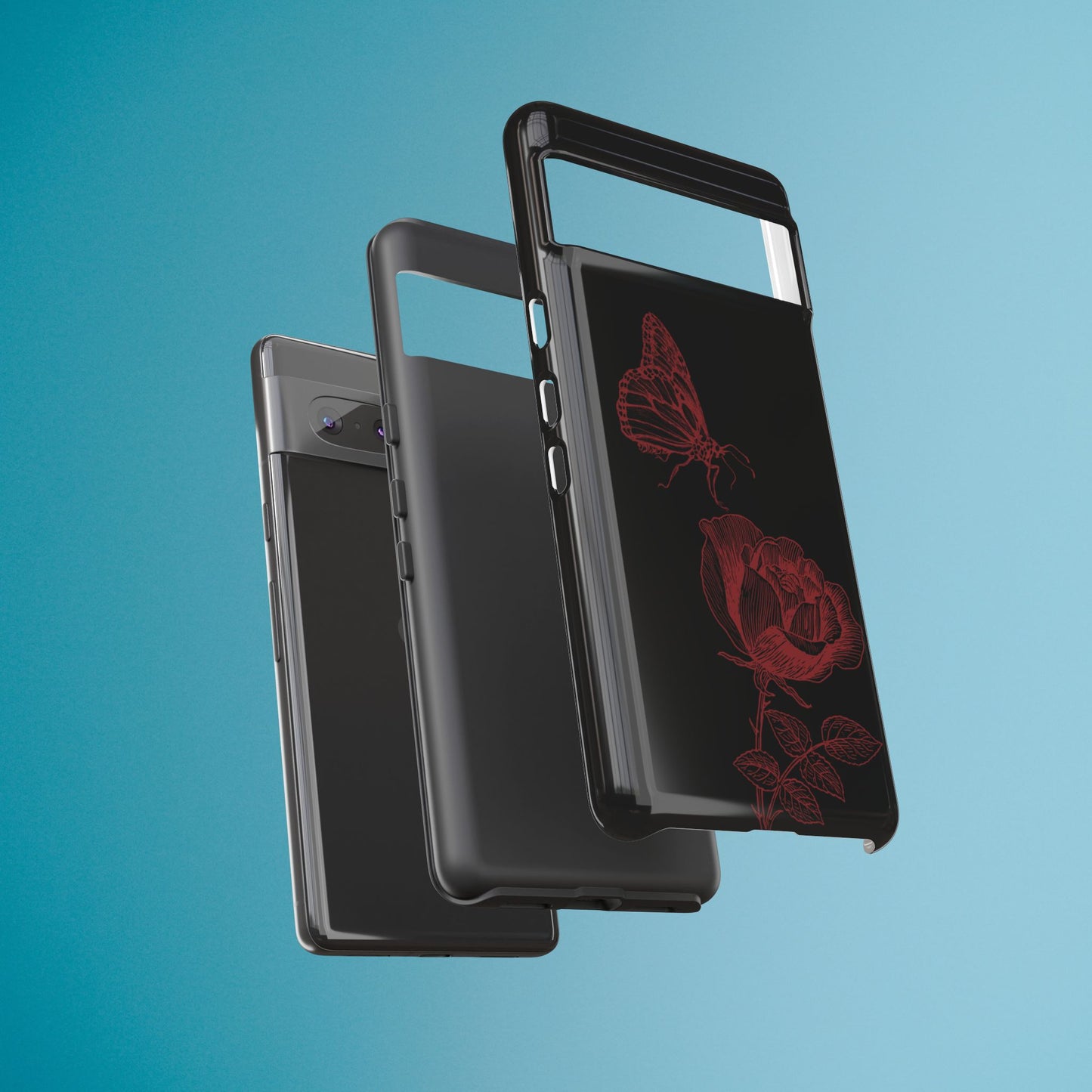 Black Rose and Butterfly Phone Case - Dark Academia Aesthetic Gothic iPhone, Galaxy and Pixel Cover