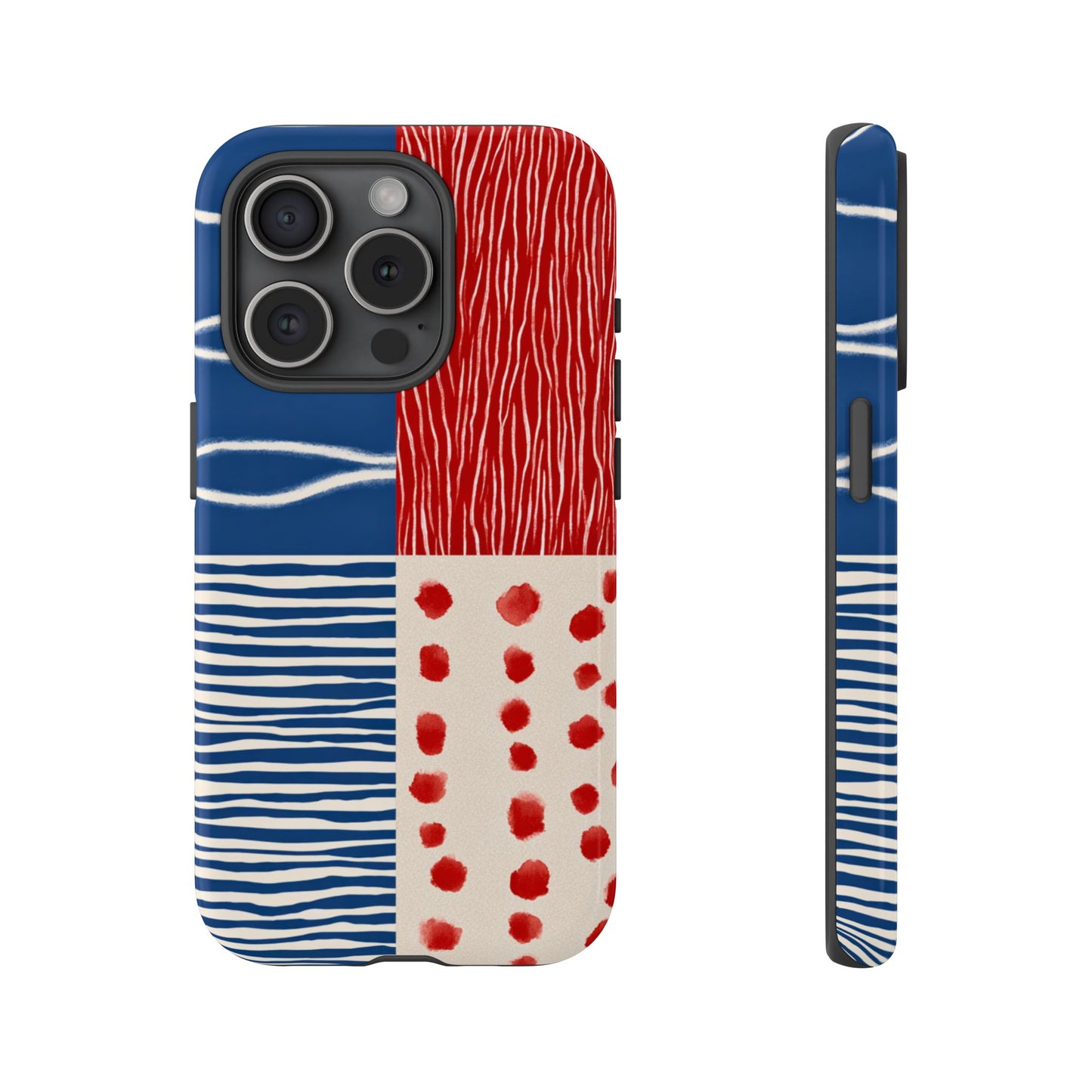 Abstract Geometric Phone Case | Red, Blue & White Pattern Cover for iPhone, Galaxy, Pixel