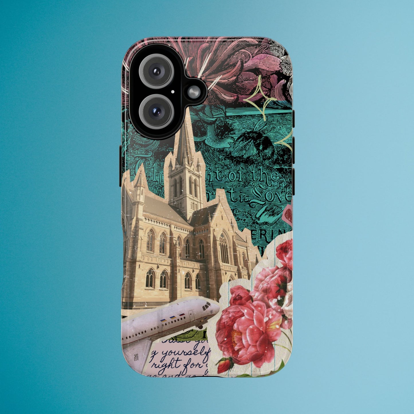 Gothic Cathedral Phone Case, Dark Academia Aesthetic, Fall Floral Art iPhone Samsung Pixel Cover, Scrapbook Vintage Phone Case Design
