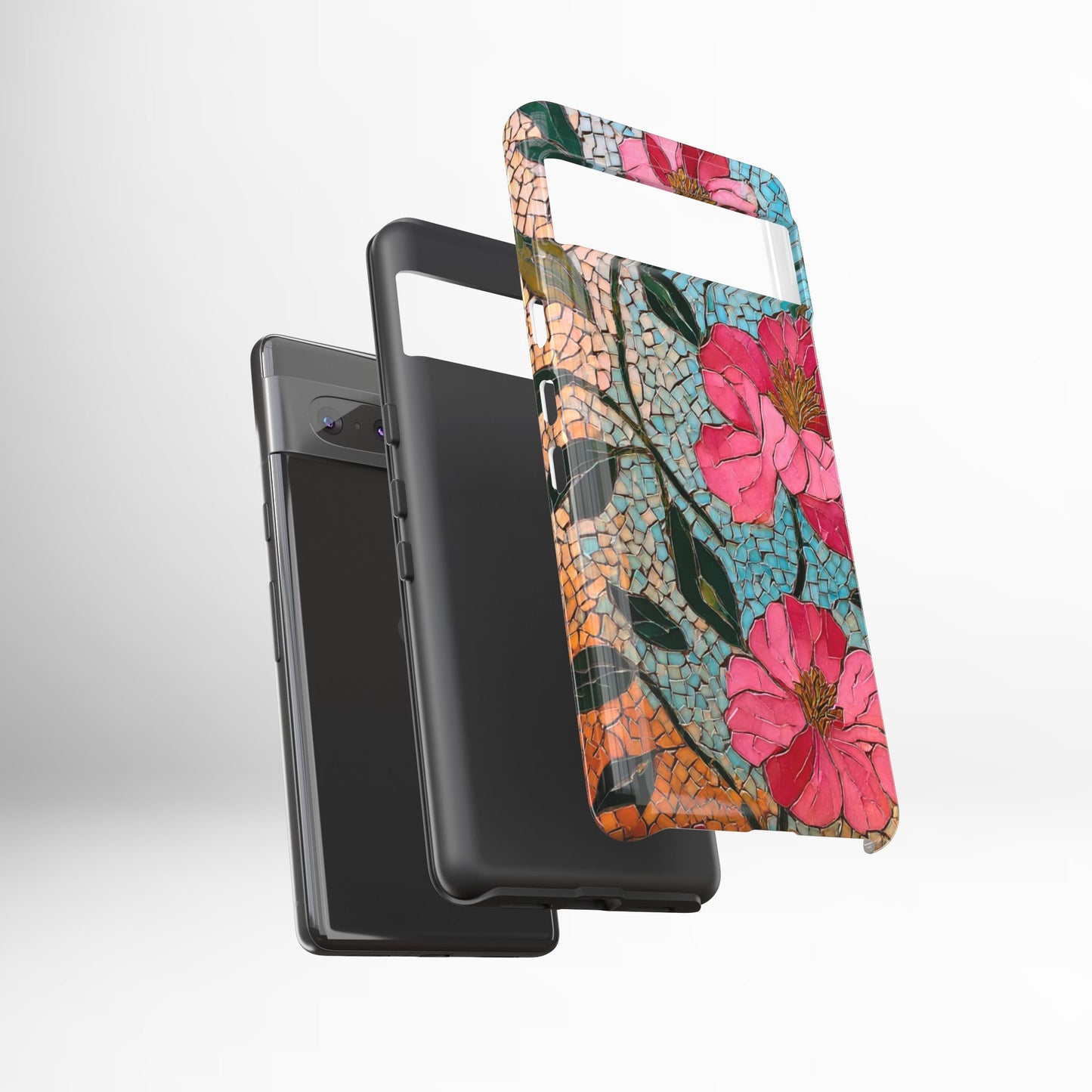 Bright Floral Mosaic Phone Case, iPhone 15 16 17 Pro Air Case, Pixel 9 Pro Cover, Samsung Galaxy 25 Pro Case