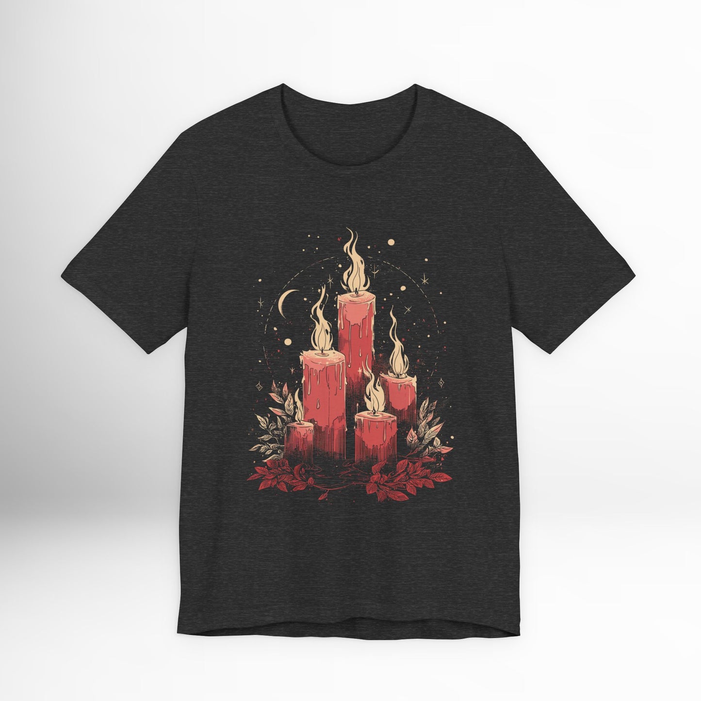 Occult Candle T-Shirt Gothic Witchy Moon Phase Tee, Vintage Mystical Fire Graphic Shirt, Alternative Dark Aesthetic Pagan Clothing