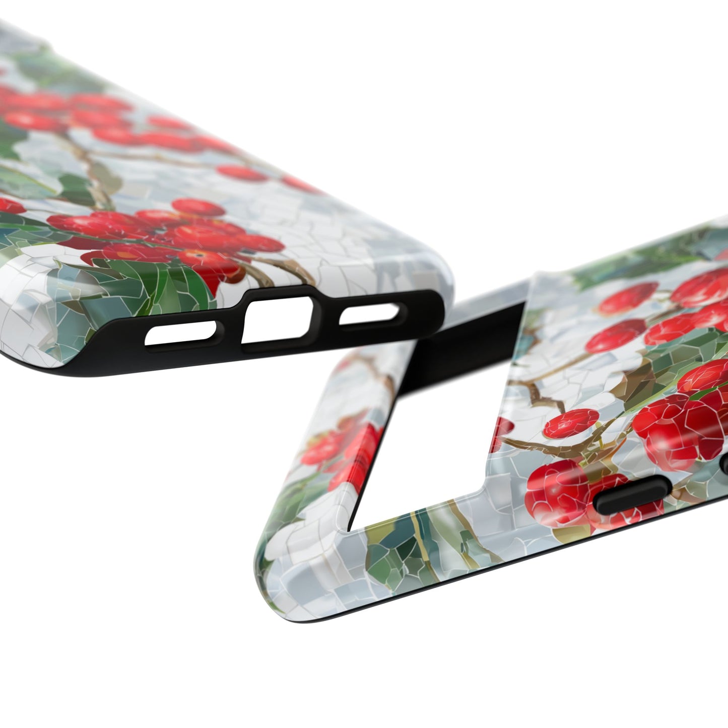 Holly Berry Phone Case, Christmas Mosaic Design, Winter Botanical Cover for iPhone Samsung Pixel