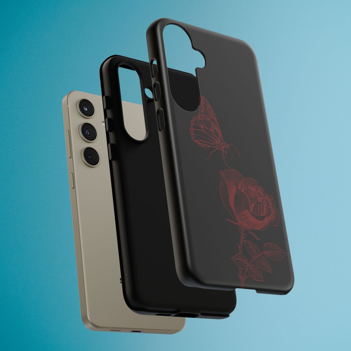 Black Rose and Butterfly Phone Case - Dark Academia Aesthetic Gothic iPhone, Galaxy and Pixel Cover