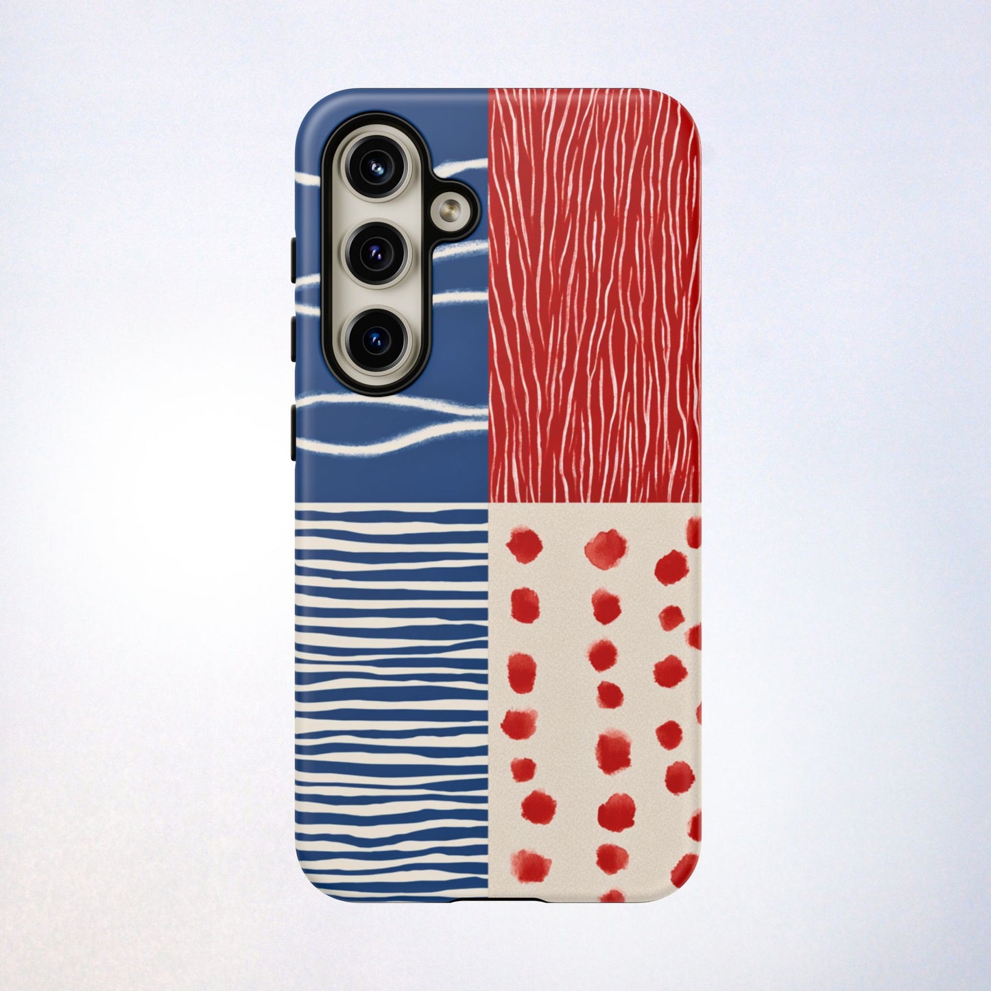 Abstract Geometric Phone Case | Red, Blue & White Pattern Cover for iPhone, Galaxy, Pixel