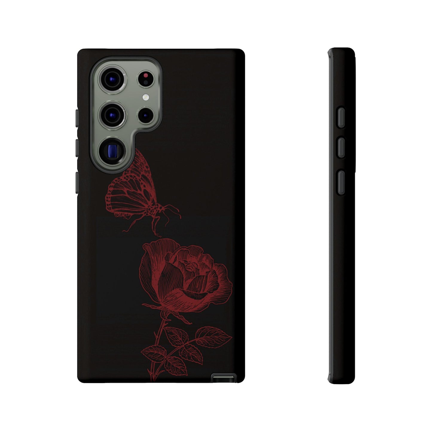 Black Rose and Butterfly Phone Case - Dark Academia Aesthetic Gothic iPhone, Galaxy and Pixel Cover