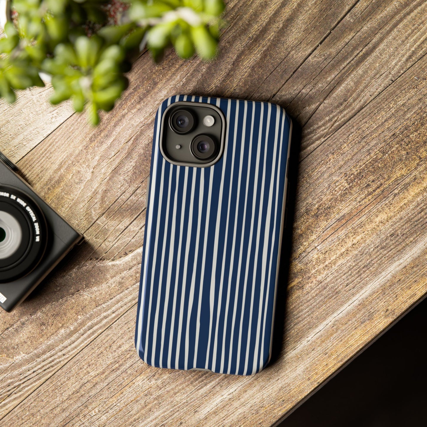Navy Striped Phone Case | Minimalist Blue and White Stripe Design, Nautical Aesthetic Protective Cover