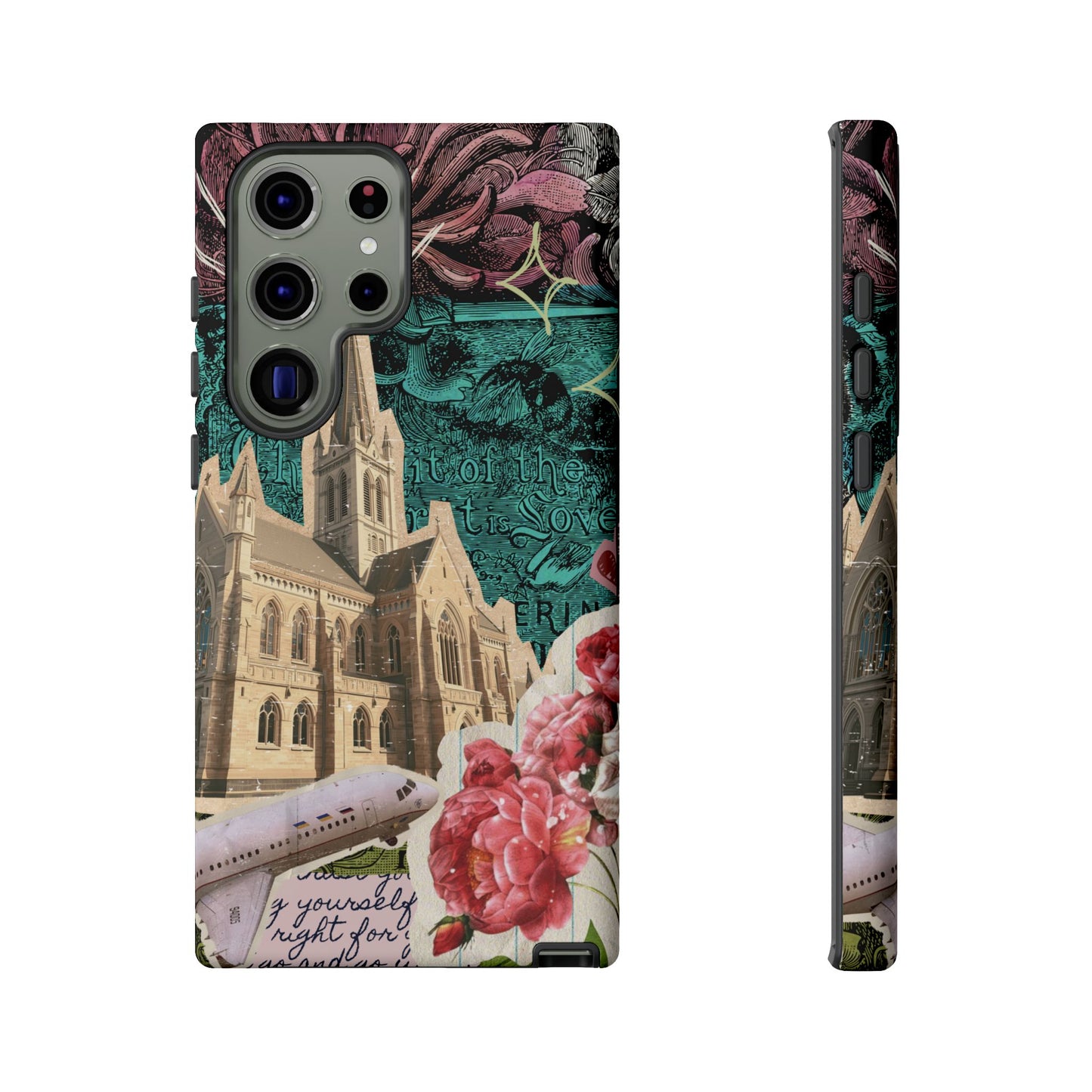 Gothic Cathedral Phone Case, Dark Academia Aesthetic, Fall Floral Art iPhone Samsung Pixel Cover, Scrapbook Vintage Phone Case Design