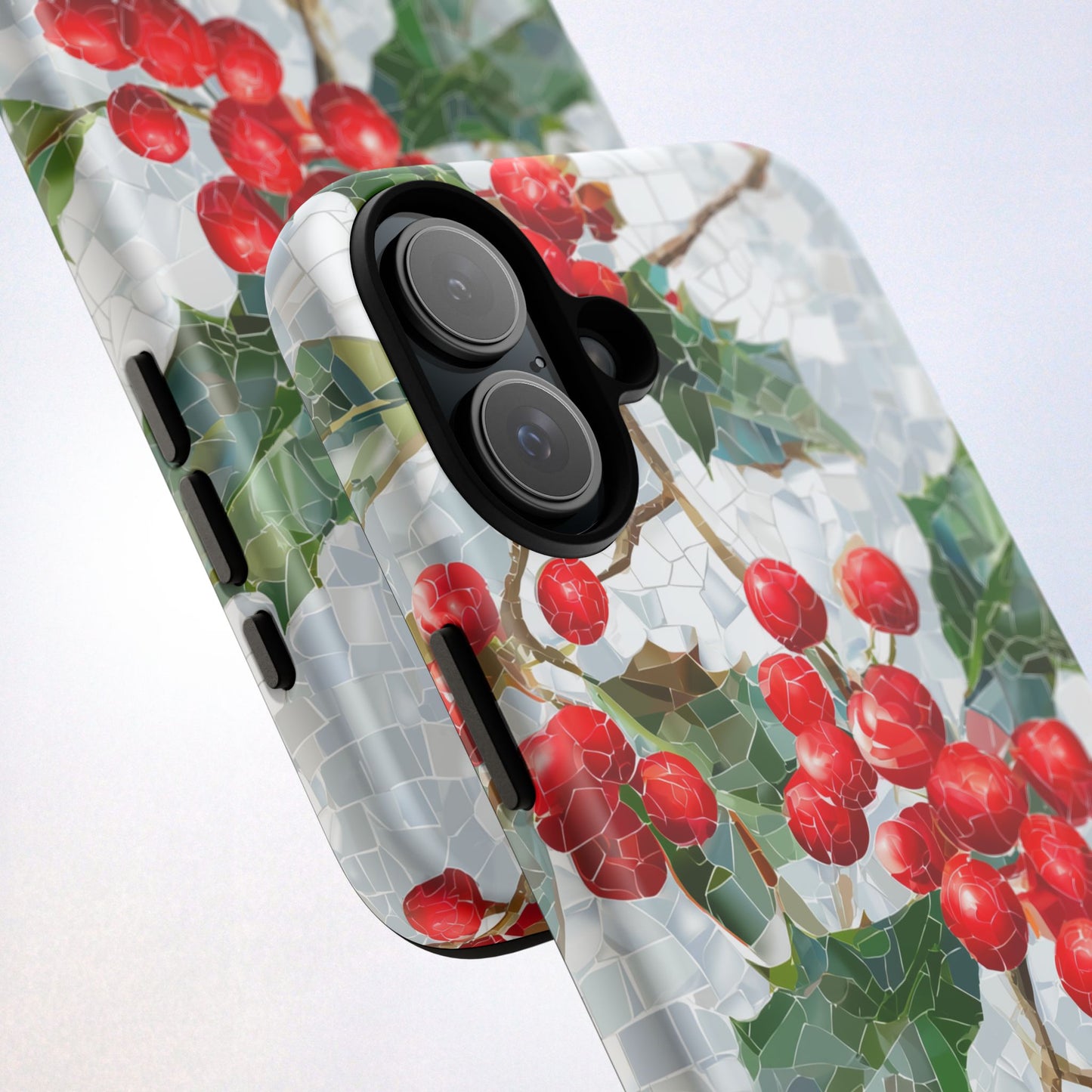 Holly Berry Phone Case, Christmas Mosaic Design, Winter Botanical Cover for iPhone Samsung Pixel