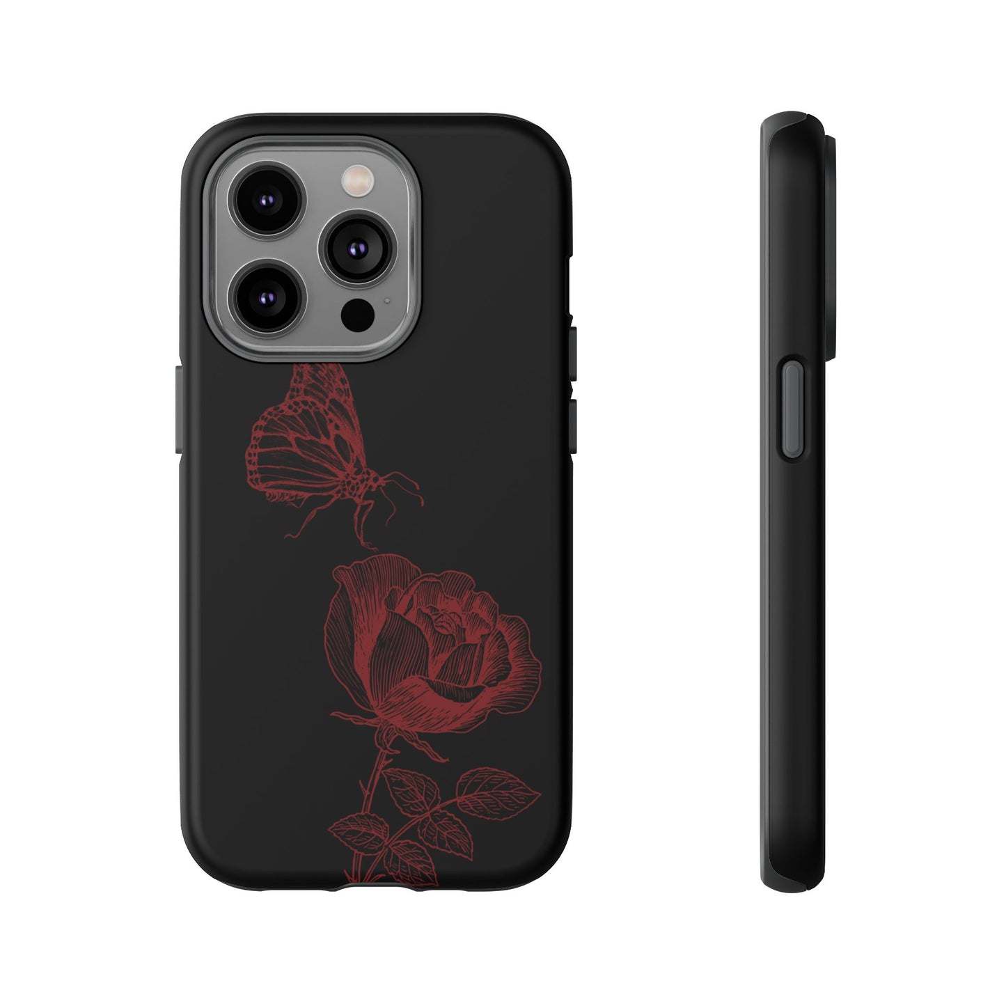 Black Rose and Butterfly Phone Case - Dark Academia Aesthetic Gothic iPhone, Galaxy and Pixel Cover