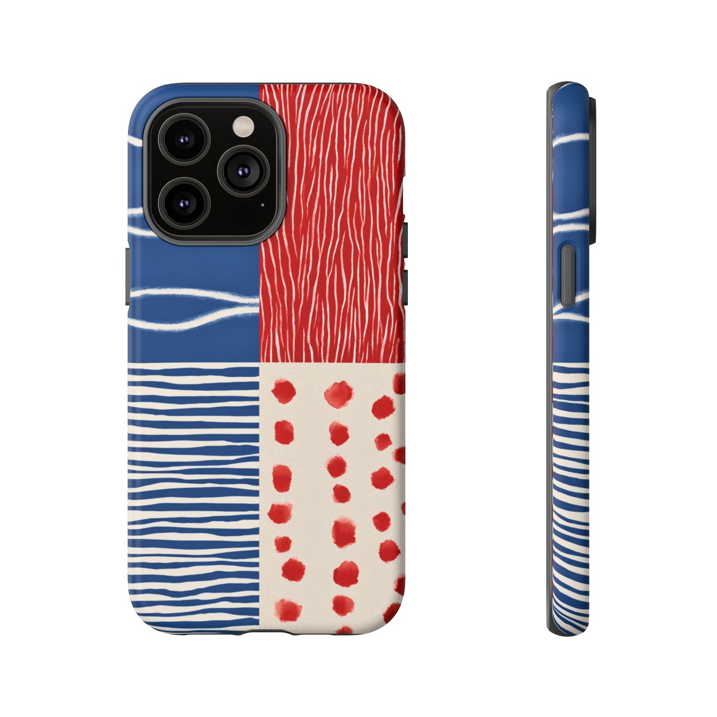 Abstract Geometric Phone Case | Red, Blue & White Pattern Cover for iPhone, Galaxy, Pixel