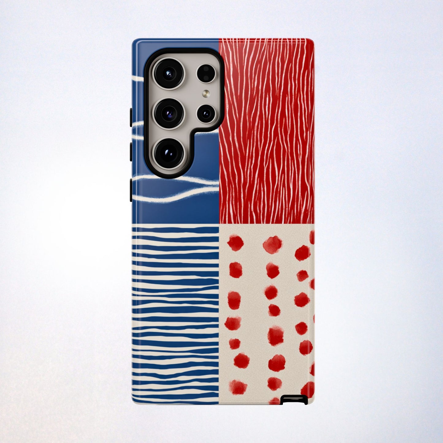 Abstract Geometric Phone Case | Red, Blue & White Pattern Cover for iPhone, Galaxy, Pixel