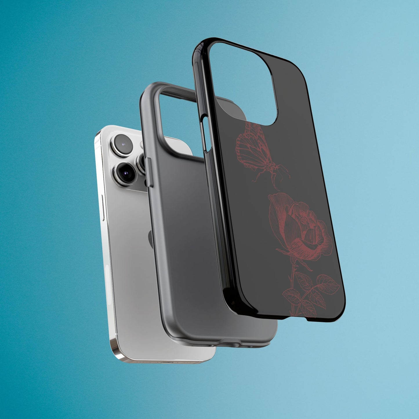 Black Rose and Butterfly Phone Case - Dark Academia Aesthetic Gothic iPhone, Galaxy and Pixel Cover