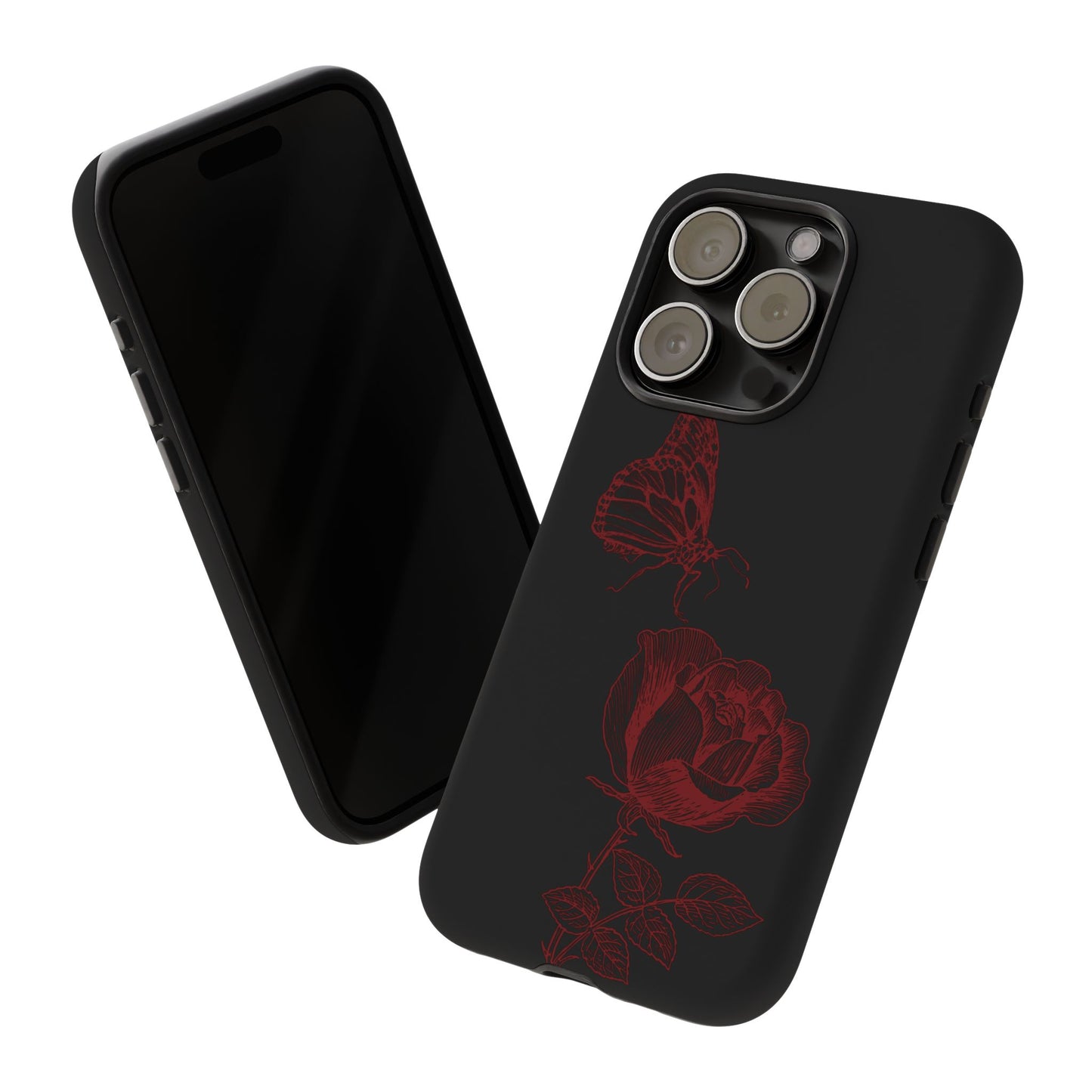 Black Rose and Butterfly Phone Case - Dark Academia Aesthetic Gothic iPhone, Galaxy and Pixel Cover