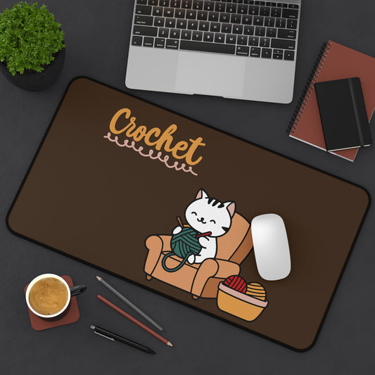 Crochet Cat Desk Mat, Cute Crochet Lover Mouse Pad, Yarn Craft Gift, Crochet Workspace Decor