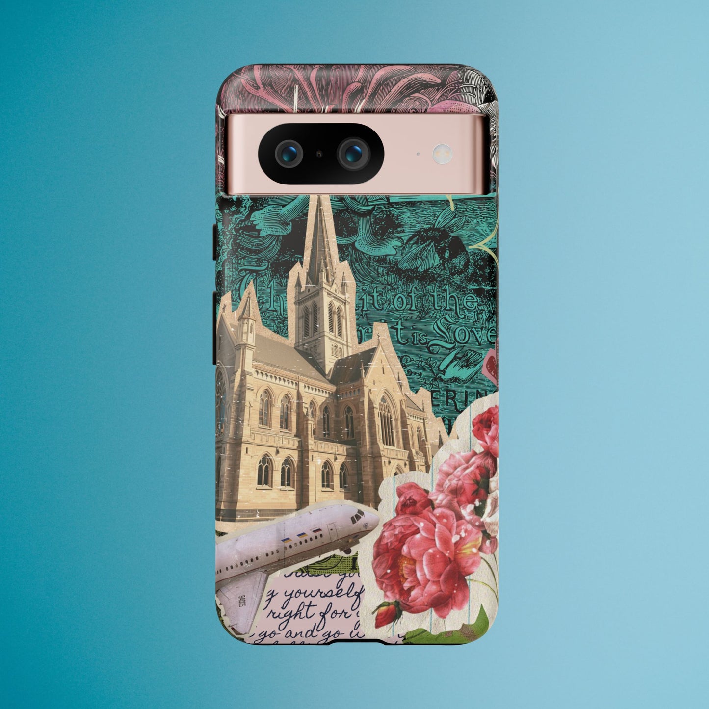 Gothic Cathedral Phone Case, Dark Academia Aesthetic, Fall Floral Art iPhone Samsung Pixel Cover, Scrapbook Vintage Phone Case Design