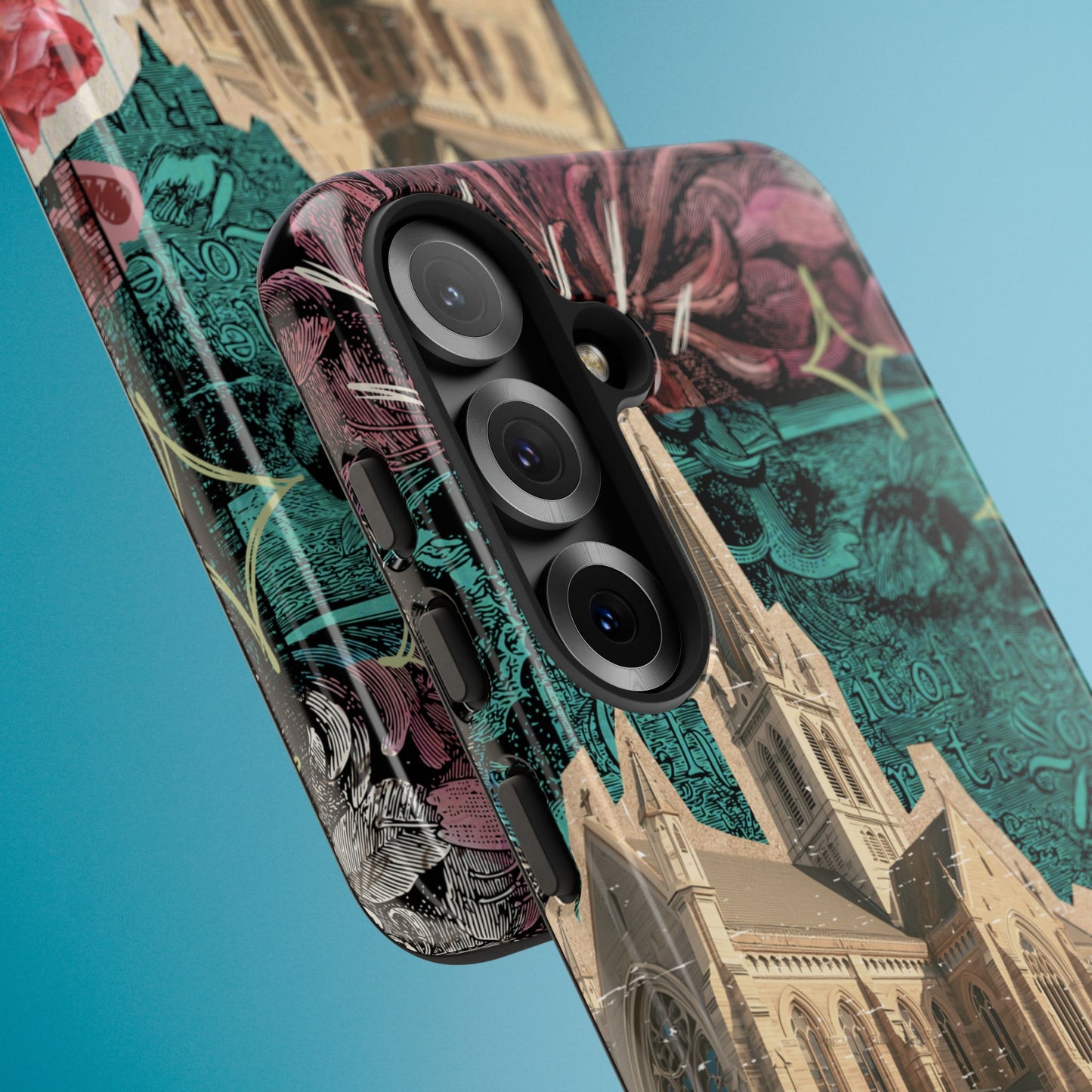 Gothic Cathedral Phone Case, Dark Academia Aesthetic, Fall Floral Art iPhone Samsung Pixel Cover, Scrapbook Vintage Phone Case Design