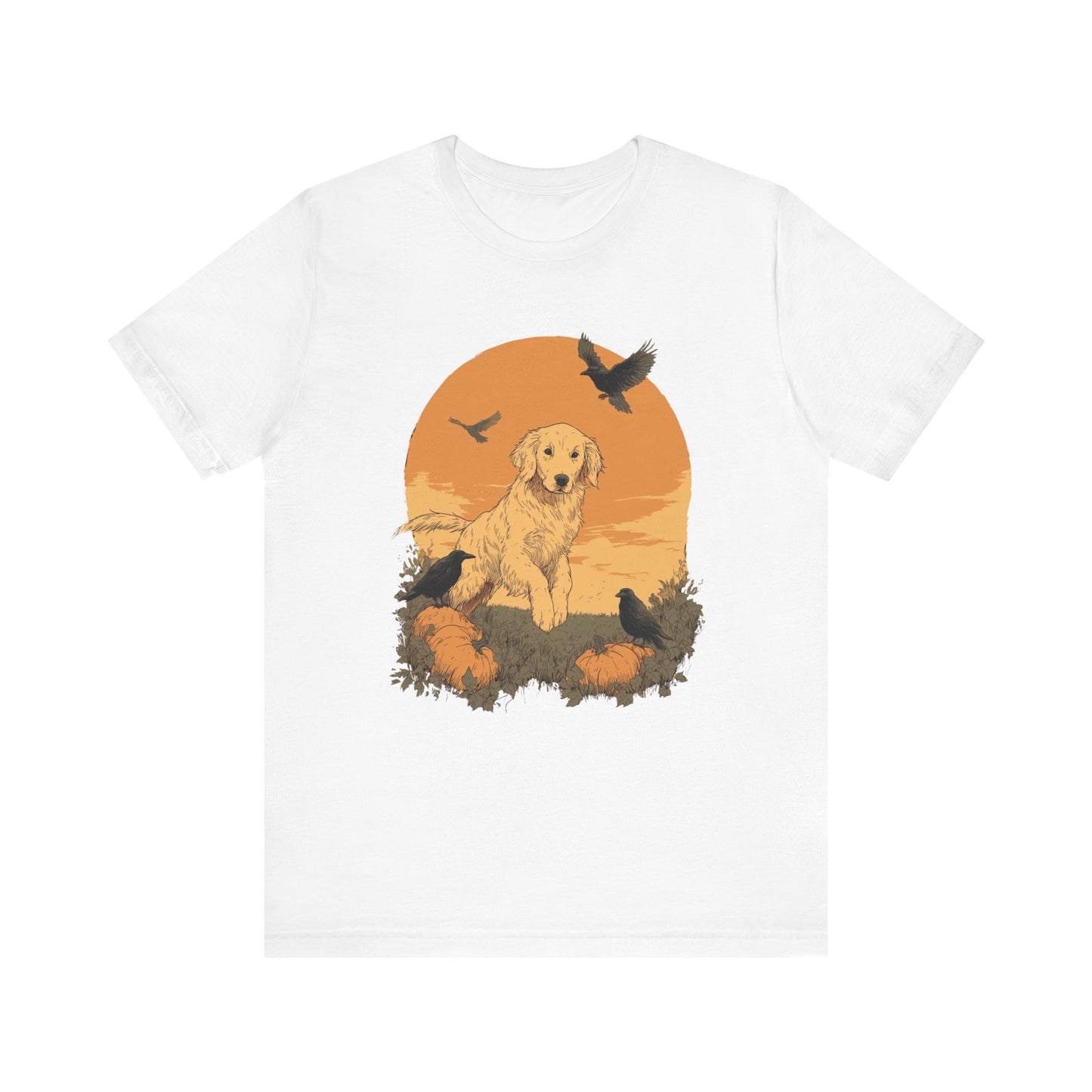 Golden Retriever Fall Shirt - Pumpkin & Crow Dog Tee, Autumn Pet Lover Gift, Halloween Cozy Graphic T-Shirt, Dog Mom Outfit