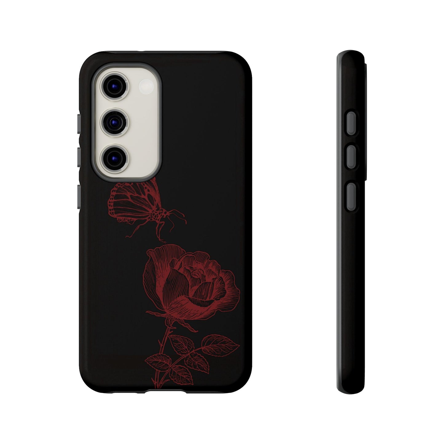 Black Rose and Butterfly Phone Case - Dark Academia Aesthetic Gothic iPhone, Galaxy and Pixel Cover