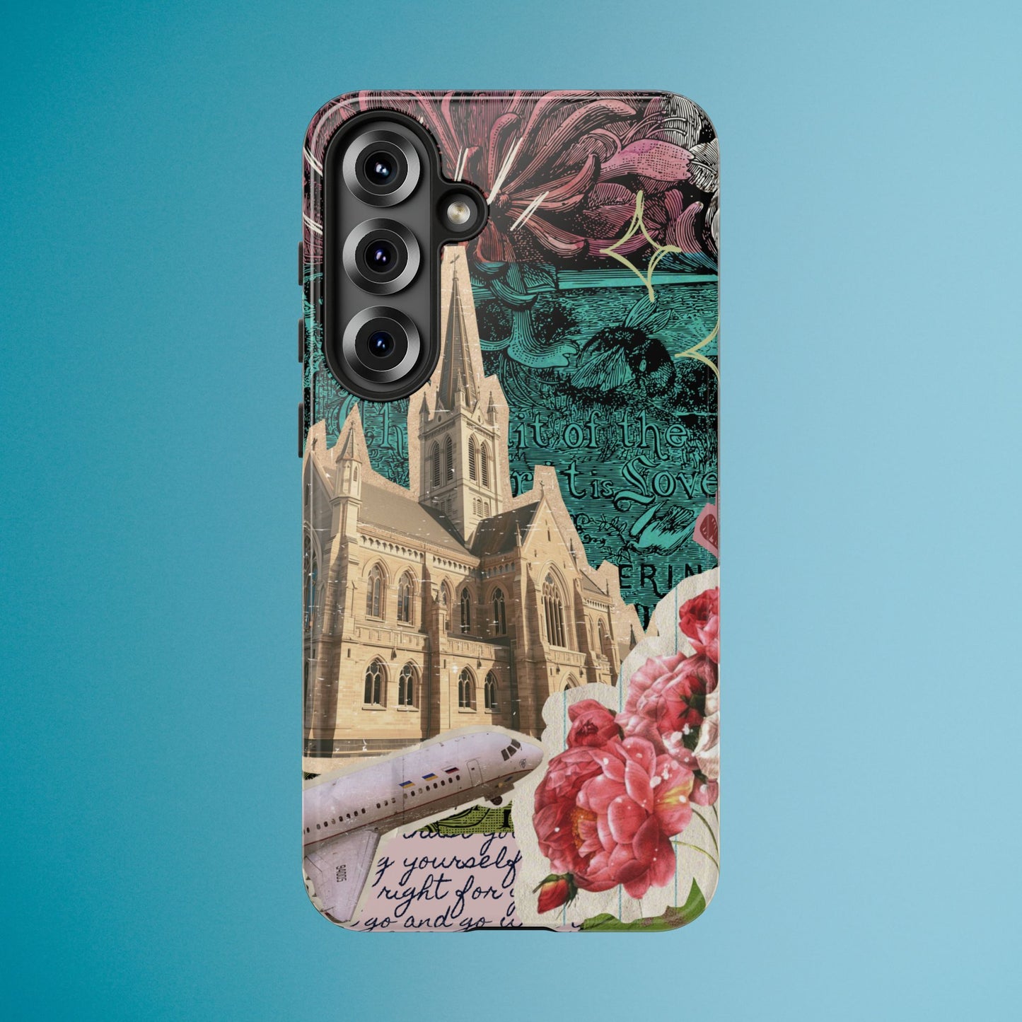 Gothic Cathedral Phone Case, Dark Academia Aesthetic, Fall Floral Art iPhone Samsung Pixel Cover, Scrapbook Vintage Phone Case Design